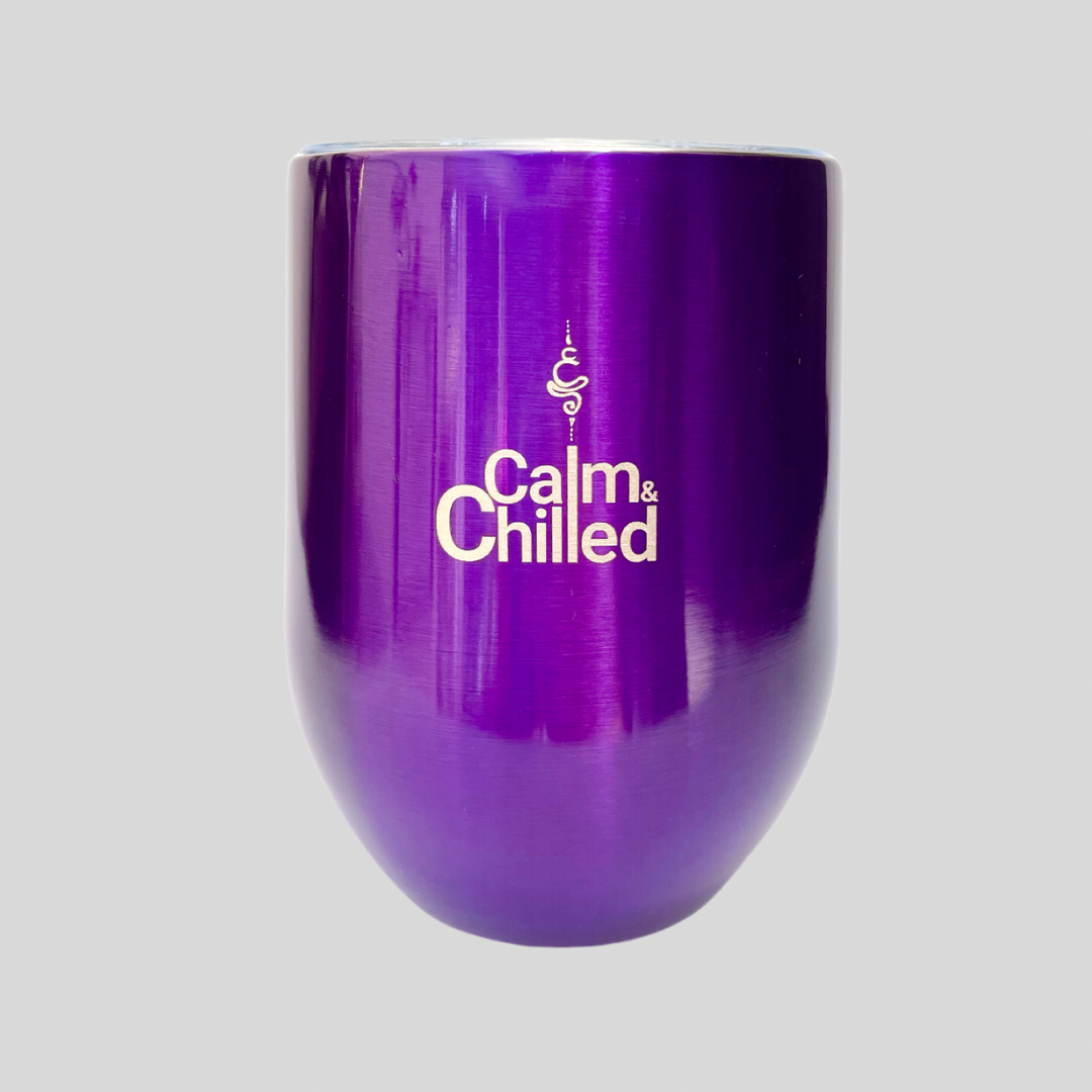 Calm & Chilled Vacuum Insulated Stainless Steel Tumbler in Metallic Dark Purple. Free Personalisation!