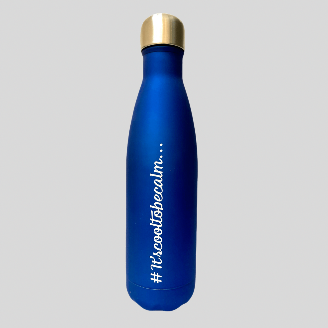 Calm & Chilled Vacuum Insulated 500ml Stainless Steel Water Bottle in Royal Blue Rubber Finish 500ml. Free Personalisation