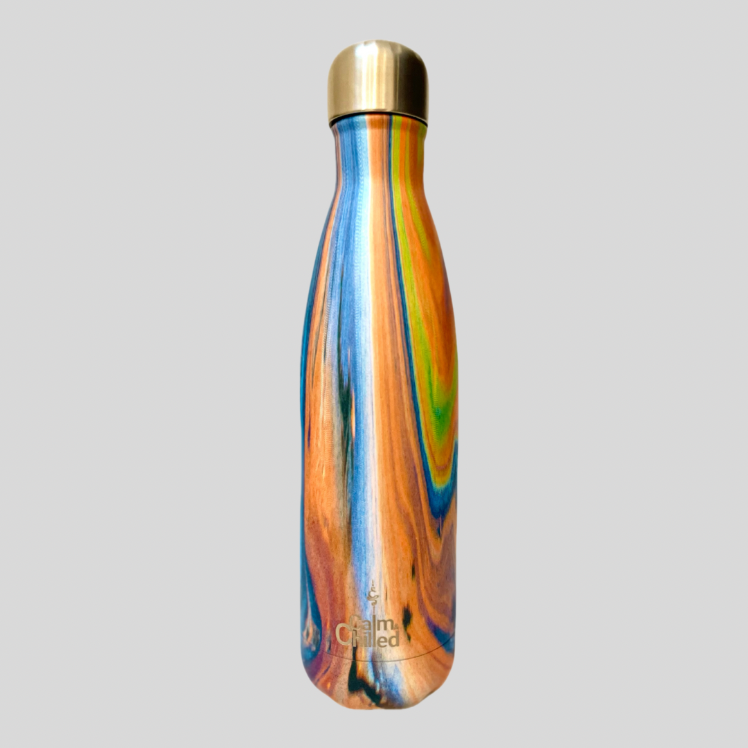 Calm & Chilled Vacuum Insulated 500ml Stainless Steel Water Bottle in Orange Water Print 500ml. Free Personalisation