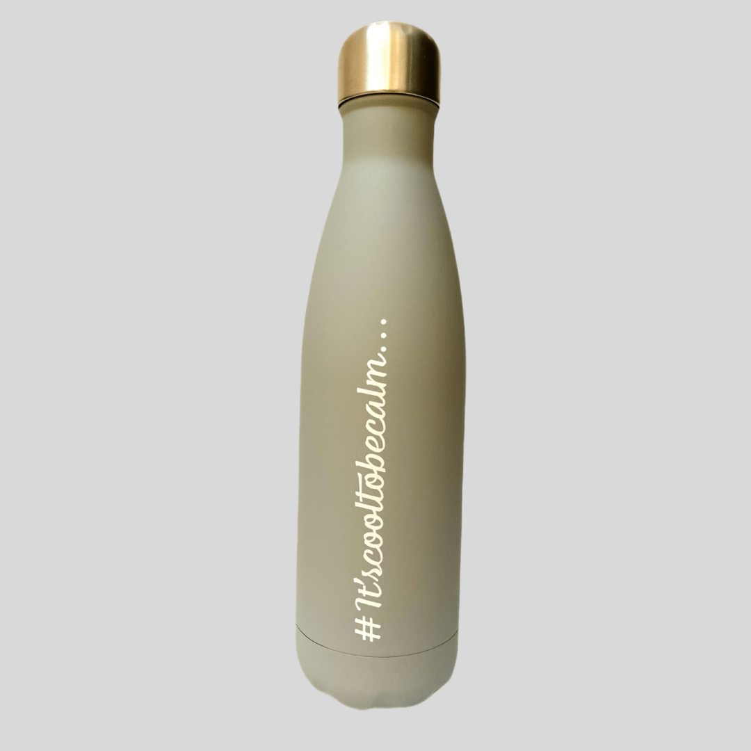 Calm & Chilled Vacuum Insulated 500ml Stainless Steel Water Bottle in Grey Rubber Finish 500ml. Free Personalisation