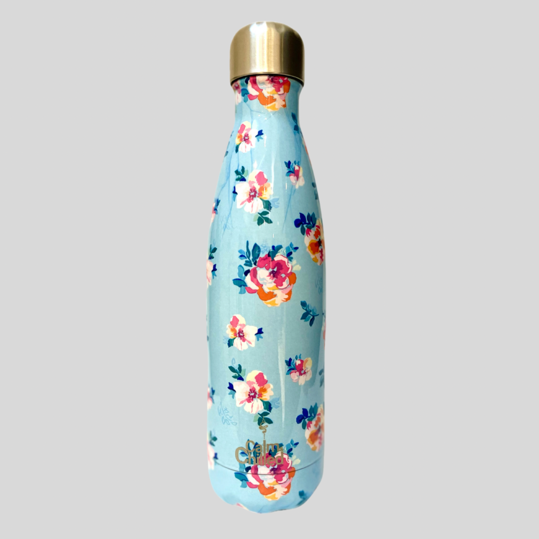Calm & Chilled Vacuum Insulated 500ml Stainless Steel Water Bottle in Floral Print 500ml. Free Personalisation